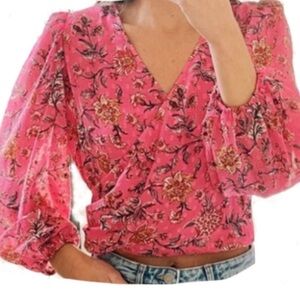 NWT Joie Pink Faux Wrap Cropped Floral Blouse Size S
